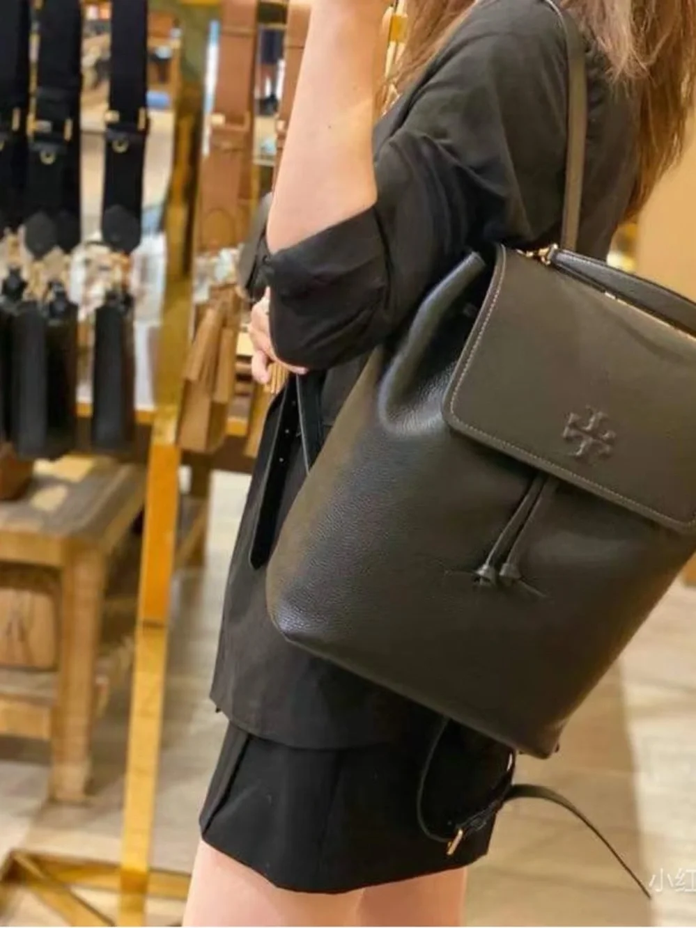 NWT Tory Burch Black Leather Flap Backpack Style 170479